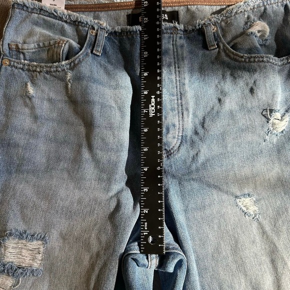 Express Women’s Jeans Size 6 Straight Ankle High Rise Distressed Denim Blue - Picture 12 of 15